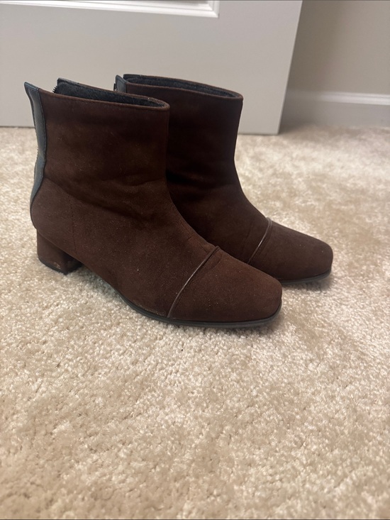 Shoes - Women's Brown Suede Ankle Boots - Classic Block Heel